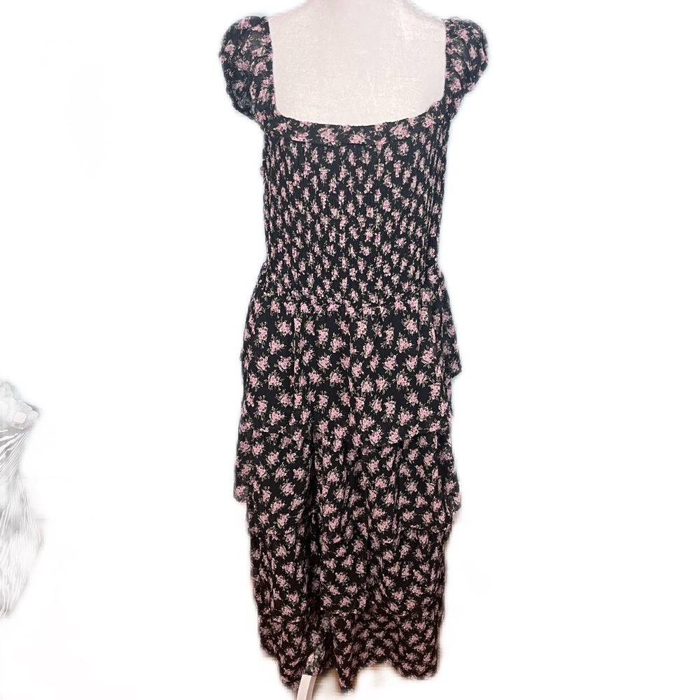NWT And Now This Black and Pink Floral Midi Dress With‎ Ruffle Skirt Size 3XL - Picture 8 of 8